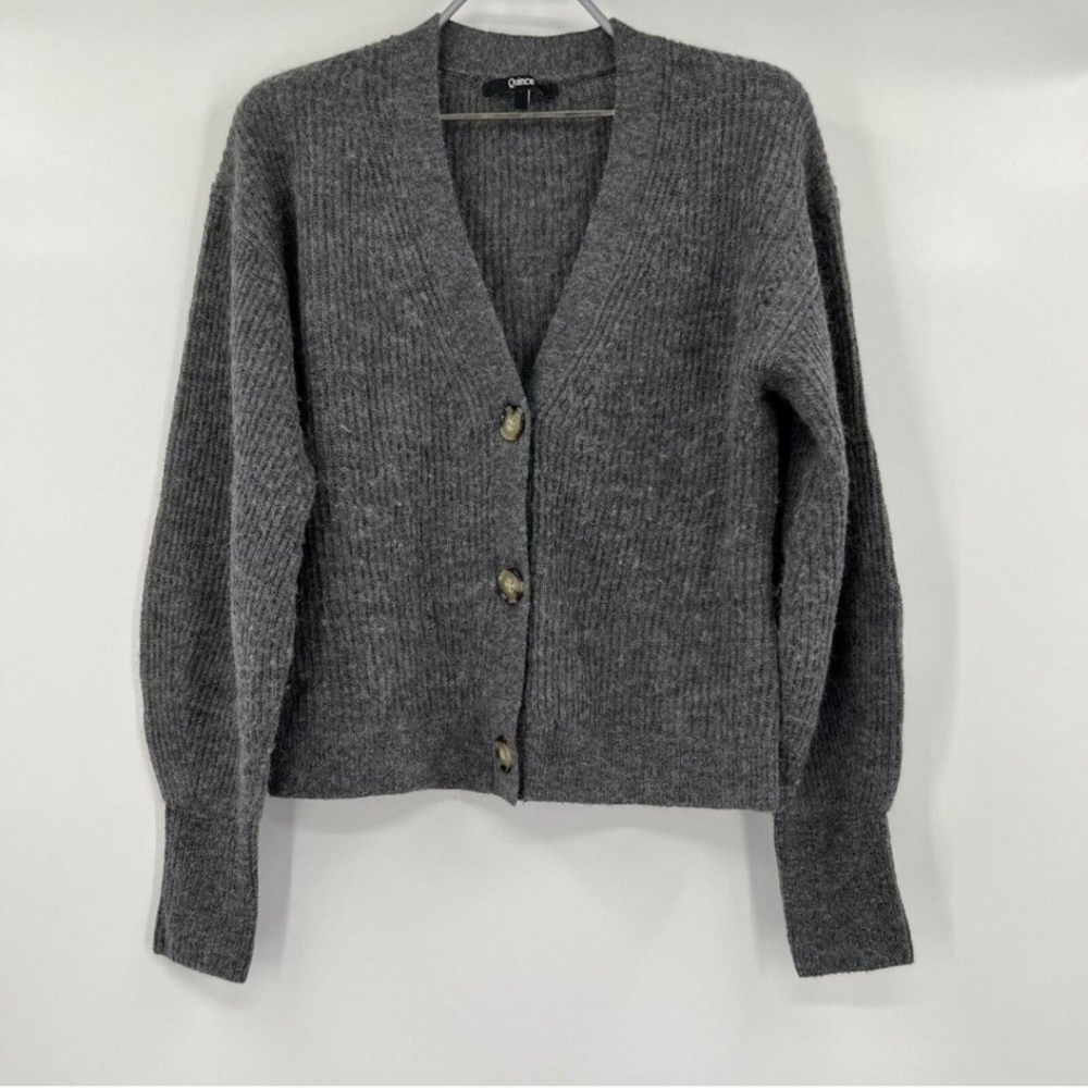 Quince Women's Charcoal Gray Baby Alpaca-Merino Wool Cropped Cardigan sz M EUC